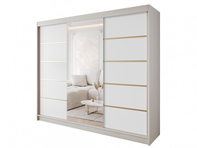 Szafa przesuwna Gold 6 250 kaszmir/biały z lustrem - widok ogólny