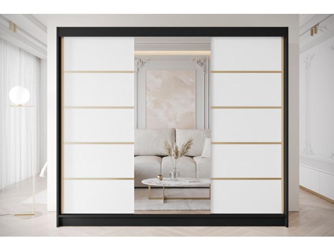 Szafa przesuwna Gold 6 czarny/biały z lustrem 250 cm