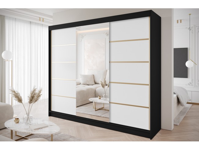 Szafa przesuwna Gold 6 czarny/biały z lustrem 250 cm