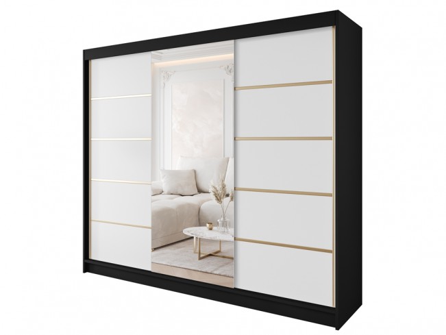 Szafa przesuwna Gold 6 250 czarny/biały z lustrem - widok ogólny