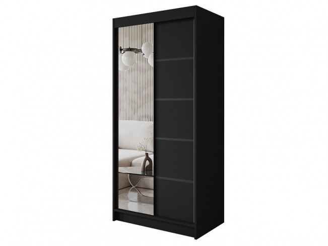 Szafa przesuwna Nero 3 czarna z lustrem 100 cm - widok z przodu