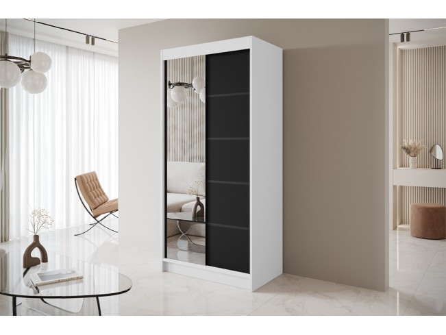 Szafa przesuwna Nero 3 biały/czarny z lustrem 100 cm