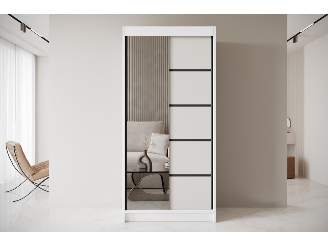 Szafa przesuwna Nero 3 biały/kaszmir z lustrem 100 cm