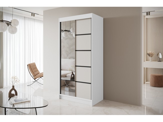 Szafa przesuwna Nero 3 biały/kaszmir z lustrem 100 cm