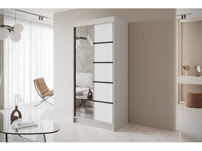 Szafa przesuwna Nero 3 kaszmir/biały z lustrem 100 cm