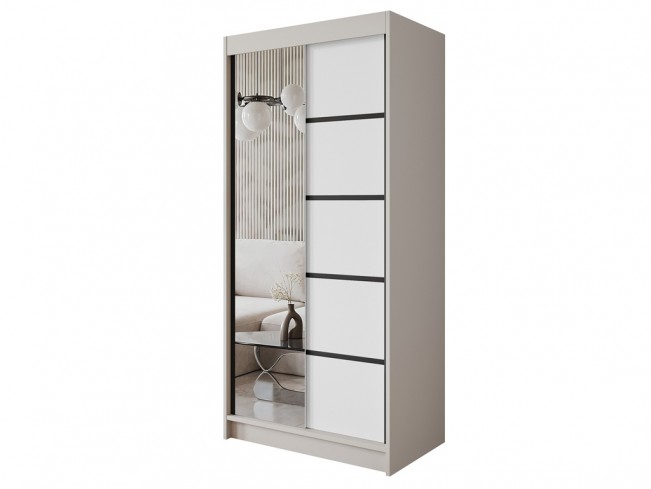 Szafa Nero 3 kaszmir/biały z lustrem 100 cm - widok ogólny