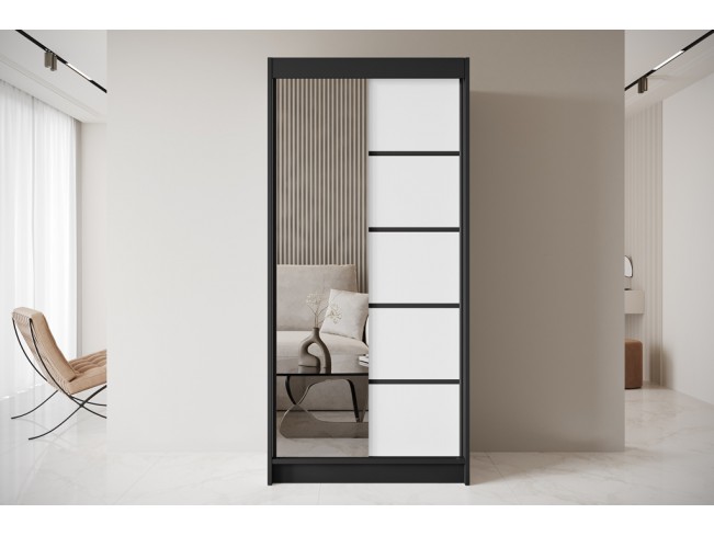 Szafa przesuwna Nero 3 czarny/biały z lustrem 100 cm