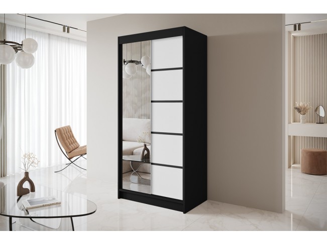 Szafa przesuwna Nero 3 czarny/biały z lustrem 100 cm