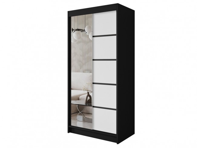 Szafa Nero 3 czarny/biały z lustrem 100 cm - widok z przodu