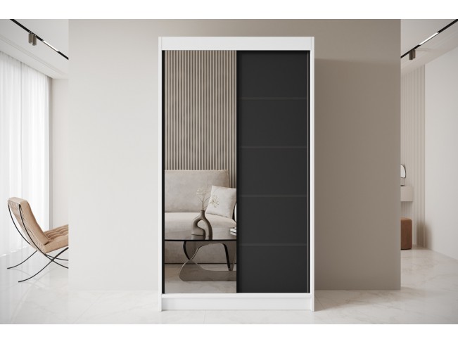 Szafa przesuwna Nero 3 biały/czarny z lustrem 120 cm