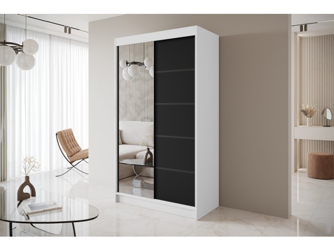 Szafa przesuwna Nero 3 biały/czarny z lustrem 120 cm