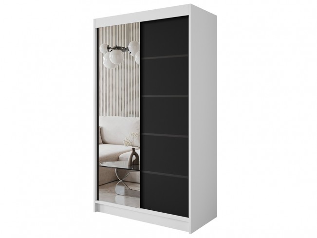 Szafa Nero 3 biały/czarny z lustrem 120 cm - widok z przodu