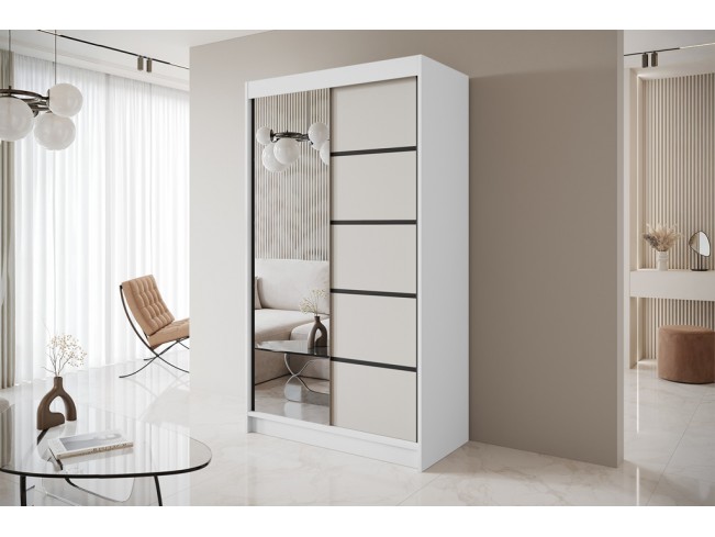 Szafa przesuwna Nero 3 biały/kaszmir z lustrem 120 cm