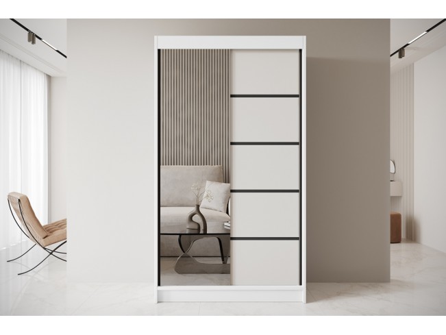 Szafa przesuwna Nero 3 biały/kaszmir z lustrem 120 cm