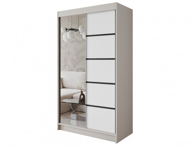 Szafa Nero 3 120 cm kaszmir/biały z lustrem - widok z przodu