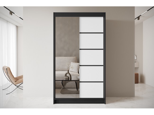 Szafa przesuwna Nero 3 czarny/biały z lustrem 120 cm