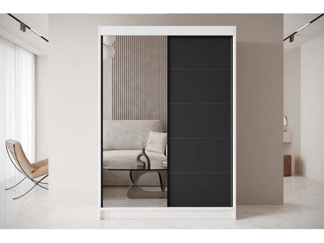 Szafa przesuwna Nero 3 biały/czarny z lustrem 150 cm