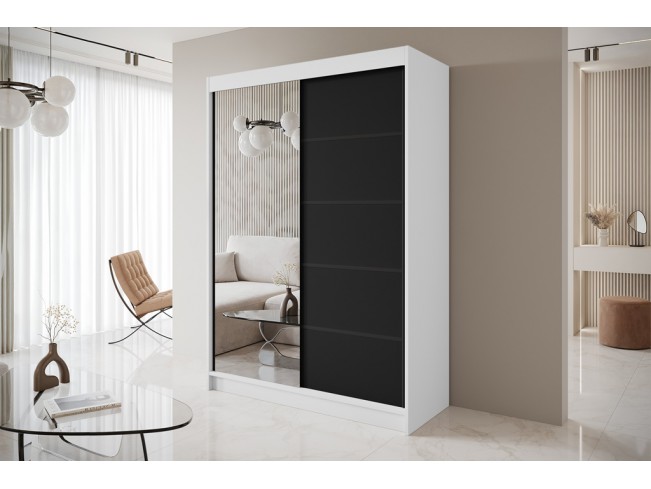 Szafa przesuwna Nero 3 biały/czarny z lustrem 150 cm