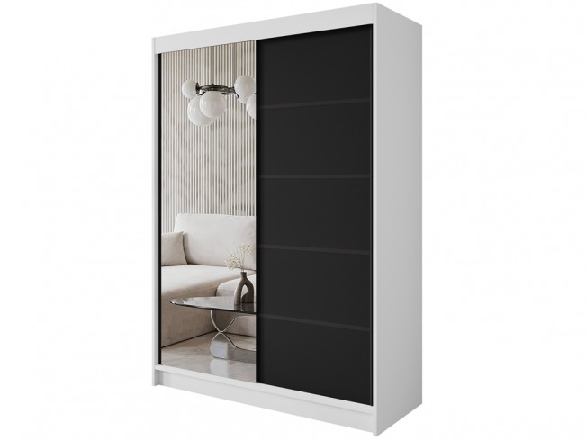 Szafa Nero 3 biały/czarny z lustrem 150 cm - widok ogólny