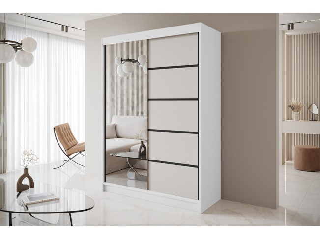 Szafa przesuwna Nero 3 biały/kaszmir z lustrem 150 cm