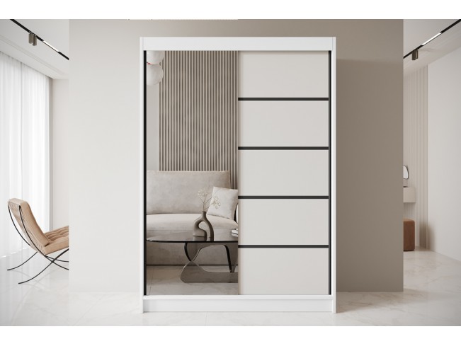 Szafa przesuwna Nero 3 biały/kaszmir z lustrem 150 cm