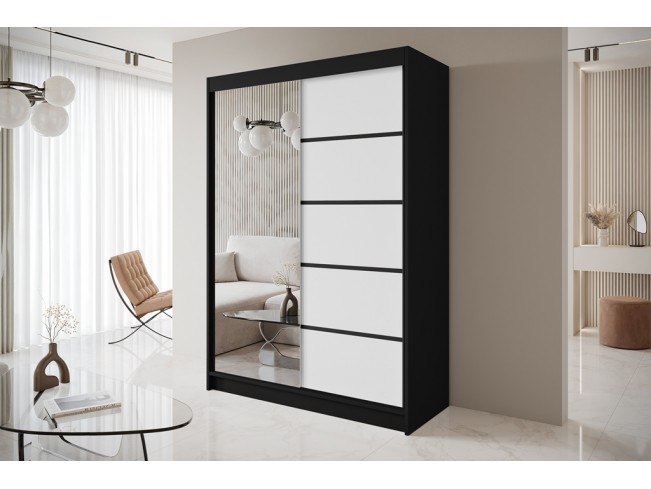 Szafa przesuwna Nero 3 czarny/biały z lustrem 150 cm