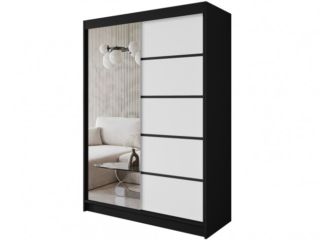 Szafa przesuwna Nero 3 150 czarny/biały z lustrem - elegancka szafa | Meblify