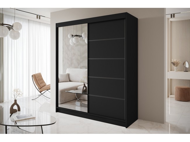 Szafa przesuwna Nero 3 czarna z lustrem 180 cm