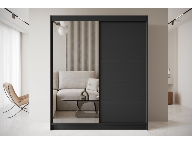 Szafa przesuwna Nero 3 czarna z lustrem 180 cm