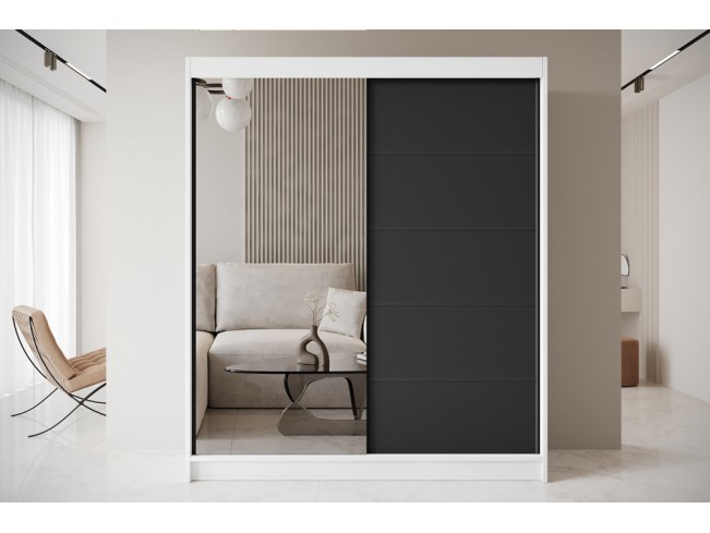 Szafa przesuwna Nero 3 biały/czarny z lustrem 180 cm