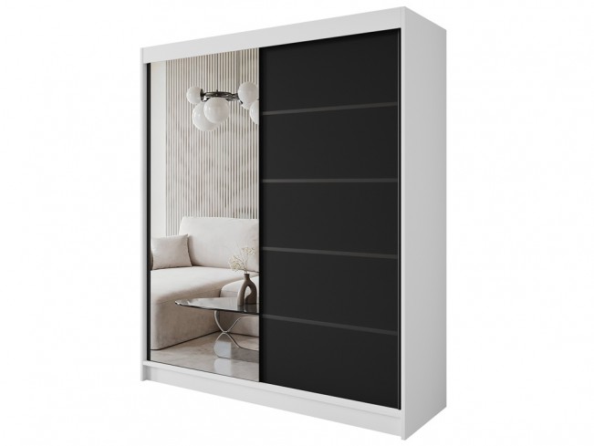 Szafa Nero 3 biały/czarny z lustrem 180 cm - widok ogólny