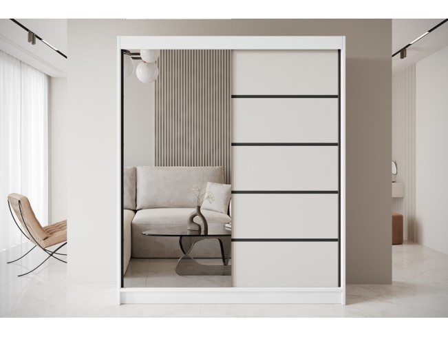 Szafa przesuwna Nero 3 biały/kaszmir z lustrem 180 cm