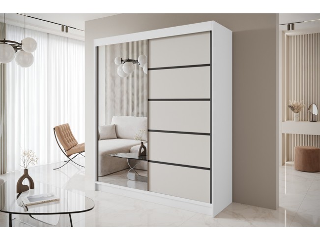 Szafa przesuwna Nero 3 biały/kaszmir z lustrem 180 cm