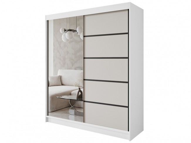 Szafa Nero 3 biały/kaszmir z lustrem 180 cm - widok ogólny