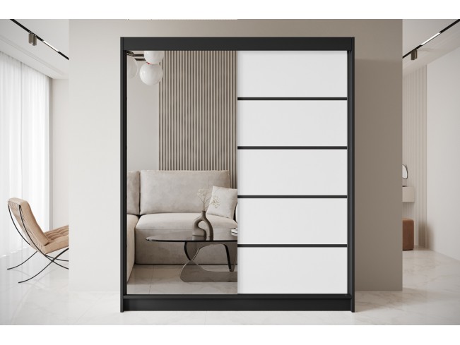 Szafa przesuwna Nero 3 czarny/biały z lustrem 180 cm