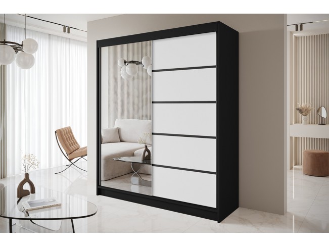 Szafa przesuwna Nero 3 czarny/biały z lustrem 180 cm