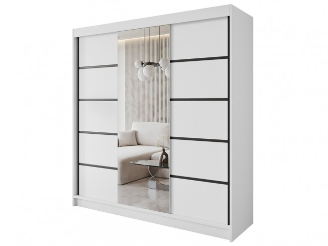 Szafa Nero 6 biała 200 cm z lustrem - widok ogólny