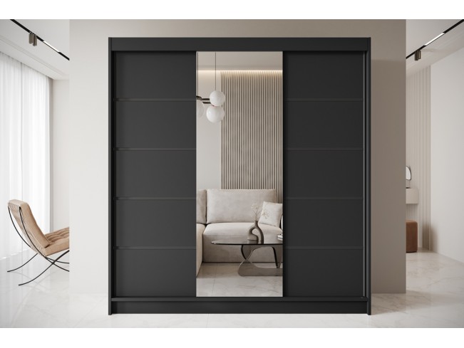 Szafa przesuwna Nero 6 czarna z lustrem 200 cm