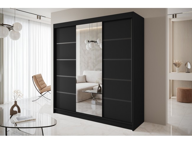 Szafa przesuwna Nero 6 czarna z lustrem 200 cm