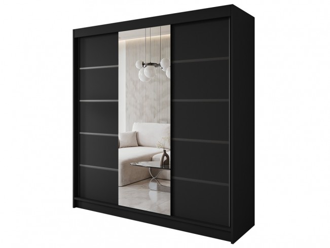 Szafa Nero 6 czarna 200 cm z lustrem - widok ogólny