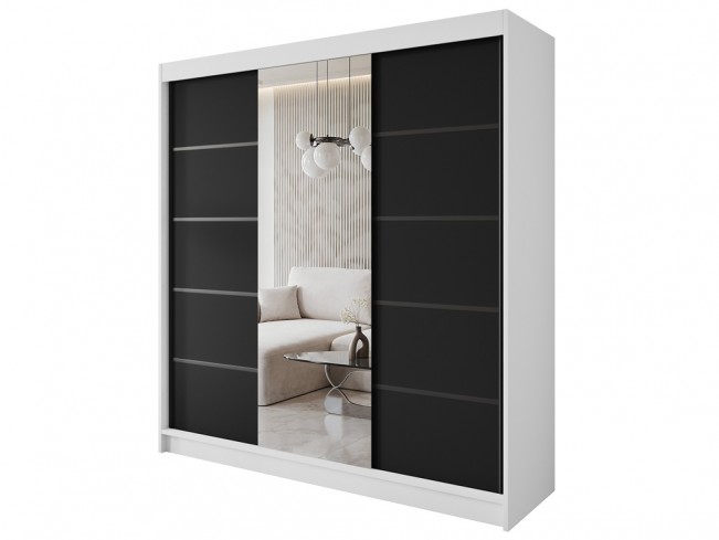 Szafa Nero 6 biały/czarny z lustrem 200 cm - widok ogólny