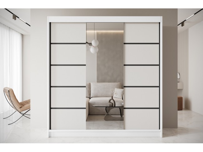 Szafa przesuwna Nero 6 200 biały/kaszmir z lustrem