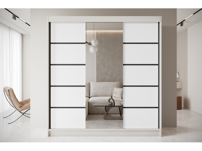 Szafa przesuwna Nero 6 kaszmir/biały z lustrem 200 cm