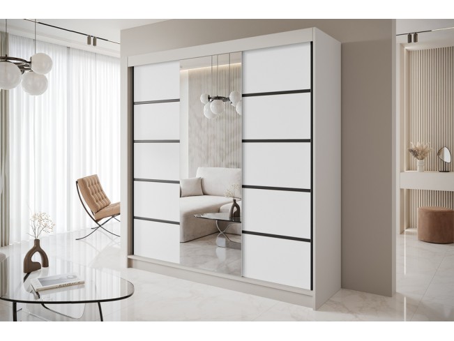 Szafa przesuwna Nero 6 kaszmir/biały z lustrem 200 cm