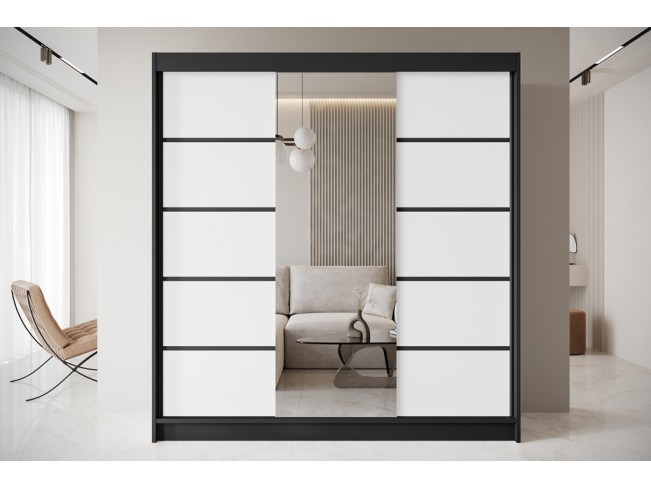 Szafa przesuwna Nero 6 czarny/biały z lustrem 200 cm