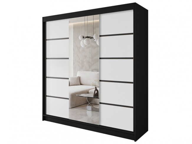 Szafa Nero 6 czarny/biały z lustrem 200 cm - widok ogólny
