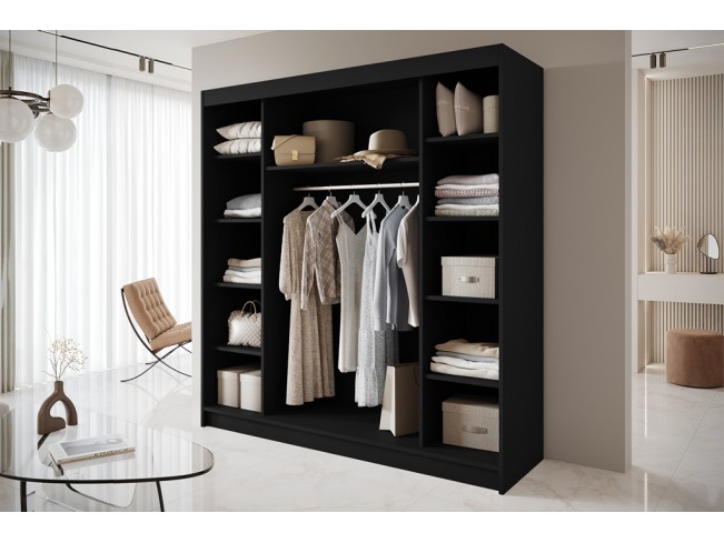 Szafa przesuwna Nero 6 czarny/biały z lustrem 200 cm