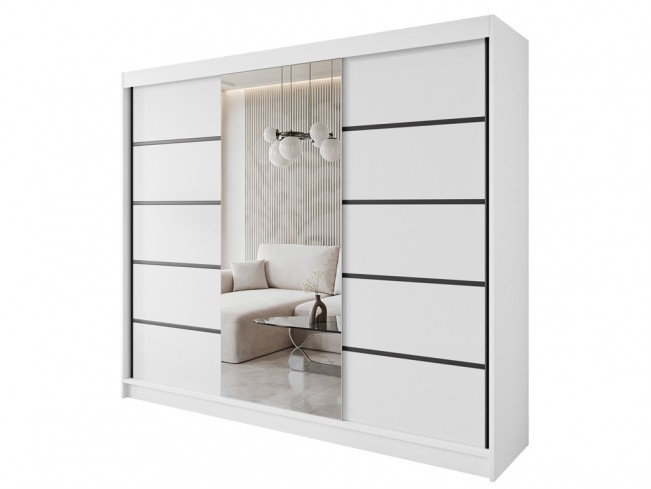 Szafa przesuwna Nero 6 biała 250 cm z lustrem - widok ogólny
