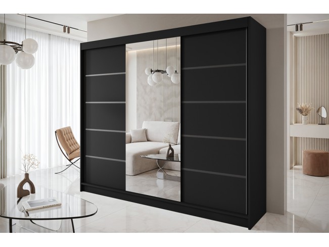 Szafa przesuwna Nero 6 czarna z lustrem 250 cm