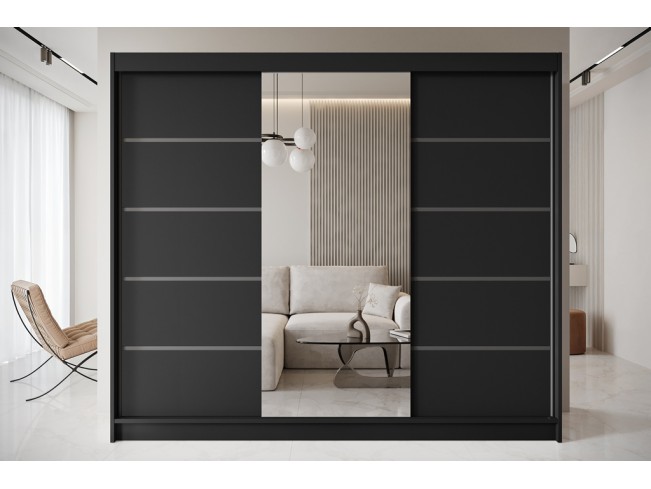 Szafa przesuwna Nero 6 czarna z lustrem 250 cm